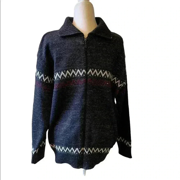Turkey Wool Blend Winter Navy Full Zip Sweater Jacket Size M - Picture 1 of 6